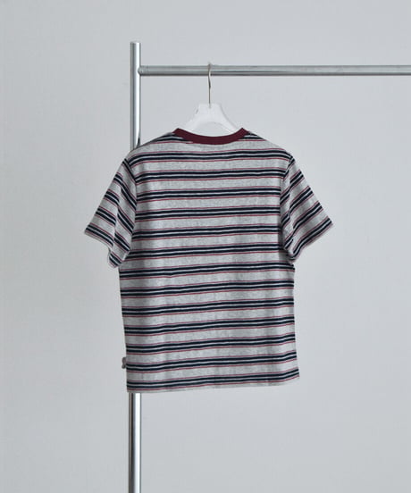 nh-tops-02627　マルチボーダー ルーズ Tシャツ　グレー