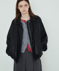 outer-02102　フェイクレザー ジップ ブルゾン　ブラック