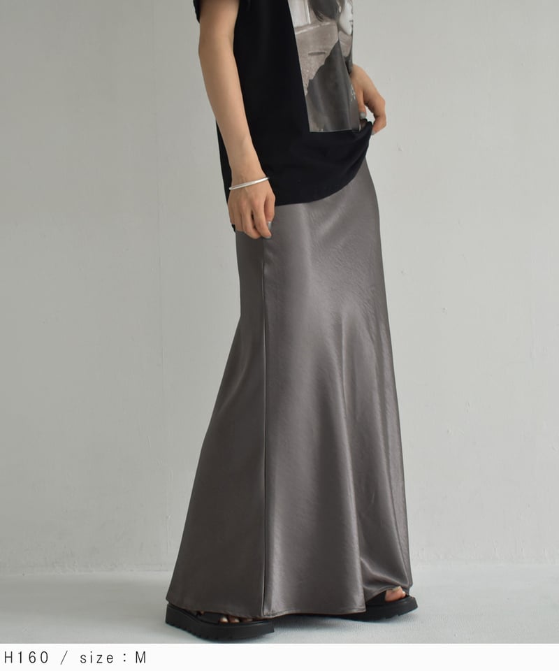 bottoms-02287 サテン フレア スカート ブラウン グレー ブラック | L