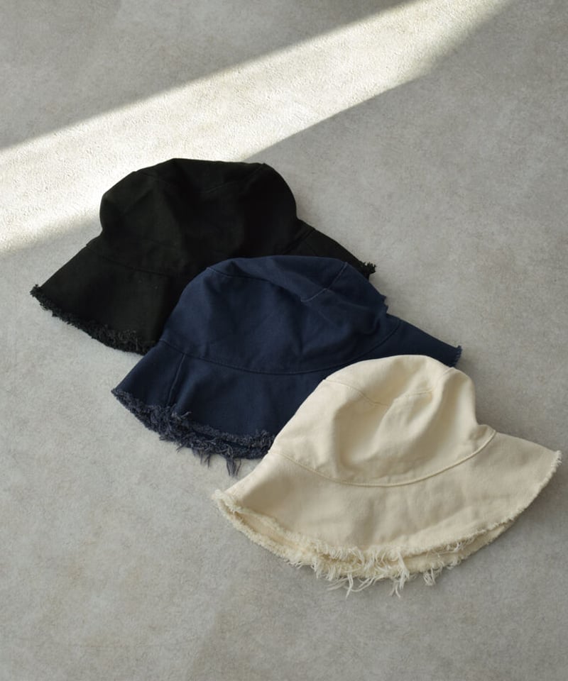 nh-cap-02040 キャンバス フリンジ バケット ハット エクリュ ネイビー