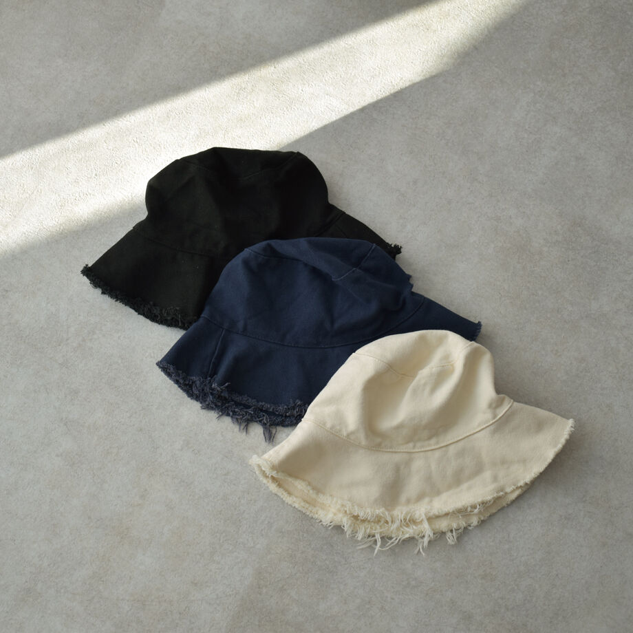 nh-cap-02040 キャンバス フリンジ バケット ハット エクリュ ネイビー