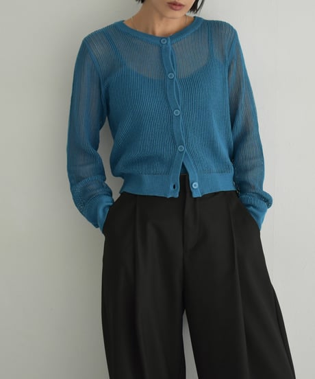 knit-02320　キャミソール付き コンパクト メッシュ カーディガン　エクリュ　グレー　ターコイズ