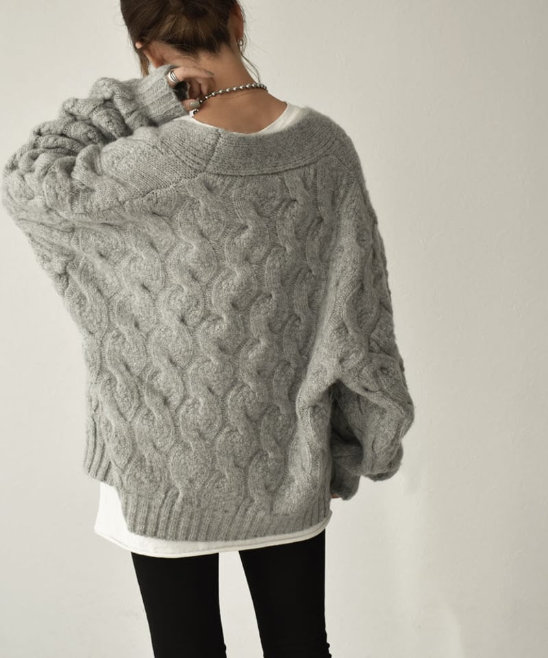 knit-02123 ウール混 ボリュームスリーブ ケーブル柄ニット knit-02123 ウール混 ボリュームスリーブ ケーブル柄ニット