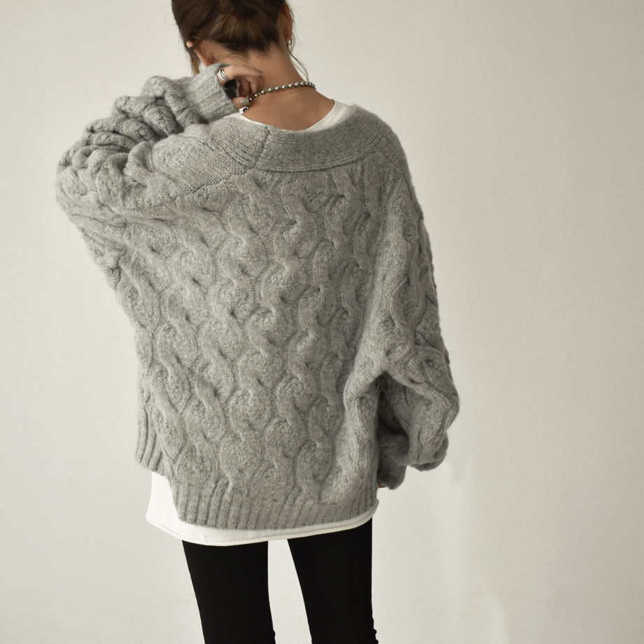 knit-02123 ウール混 ボリュームスリーブ ケーブル柄ニット knit-02123 ウール混 ボリュームスリーブ ケーブル柄ニット