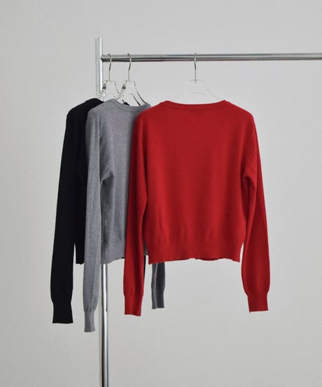 knit-02392　クルーネック ニット カーディガン　レッド　グレー　ブラック