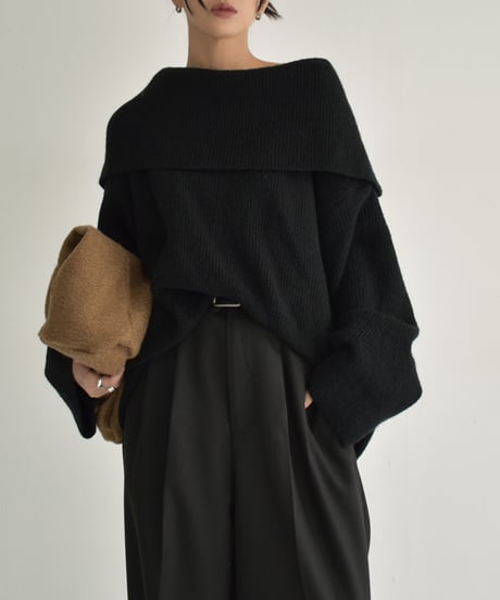knit-02299　オフショルダー オーバー ニット　モカ　ブラック