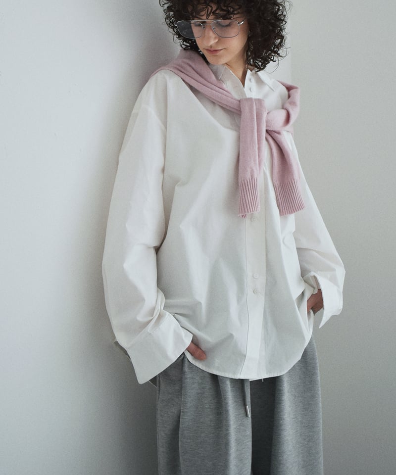 tops-02461 オーバーサイズ シャツ ホワイト ブルー | L a v i s h G