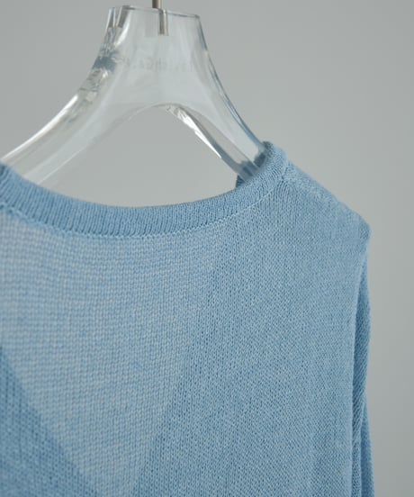 knit-02378　リネン混　メッシュ ニット カーディガン　エクリュ　ピンク　ブルー　グレー　ネイビー