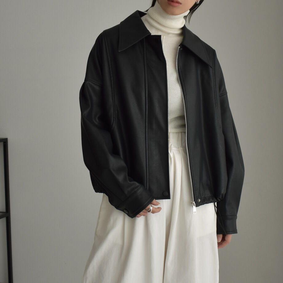 outer-02066 ヴィーガンレザーショートジャケット グレージュ ブラック outer-02066 ヴィーガンレザーショートジャケット グレージュ ブラック