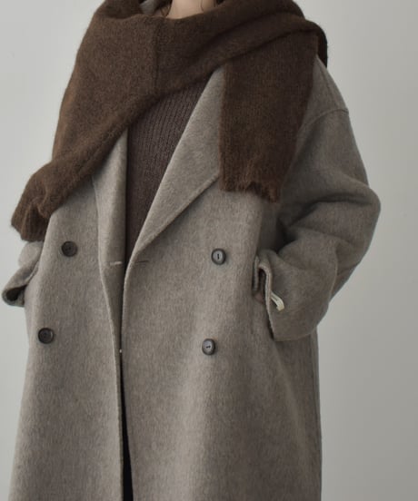 coat-02063　シャギー ウール ロングコート　グレージュ　ダークグレー