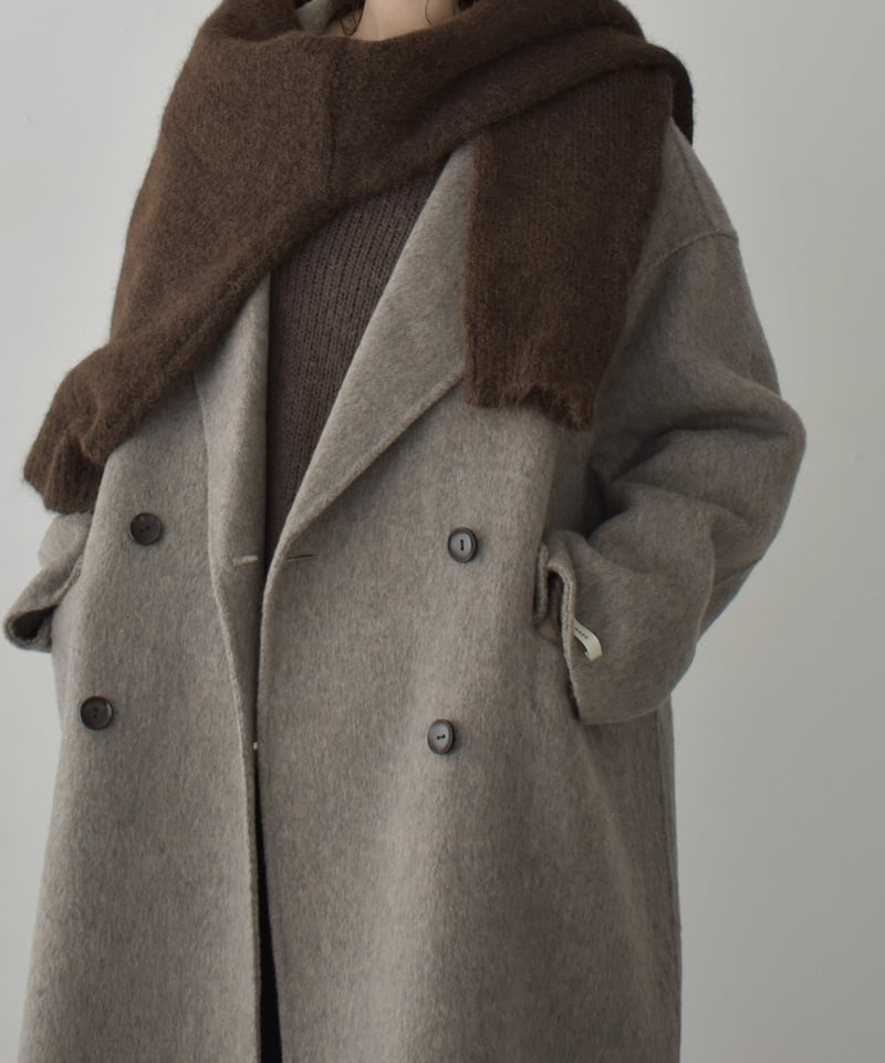 coat-02063 シャギー ウール ロングコート グレージュ ダークグレー