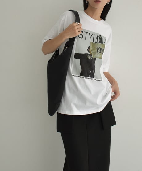 nh-tops-02505　オーバーサイズ フォトTシャツ　ホワイト　クリーム　ブラック