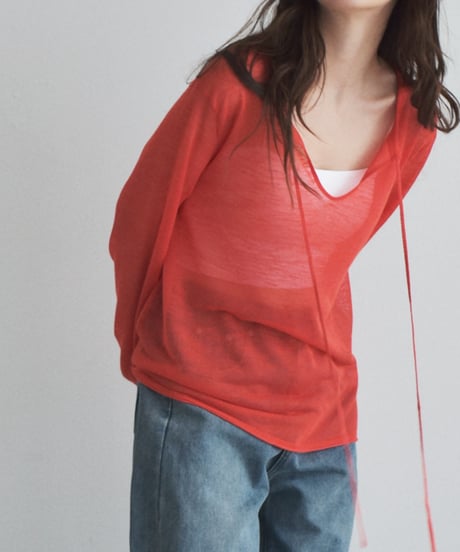 nh-knit-02379　キーネック シアー ルーズ ニット　アイスブルー　ネイビー　レッド