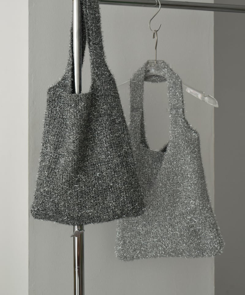 nh-bag2-02653 ラメニット トートバッグ シルバー ブラック | L