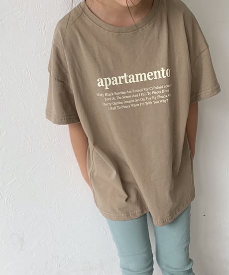 nh-kidstops-02001　キッズ クルーネック テキストＴシャツ　ホワイト　モカ