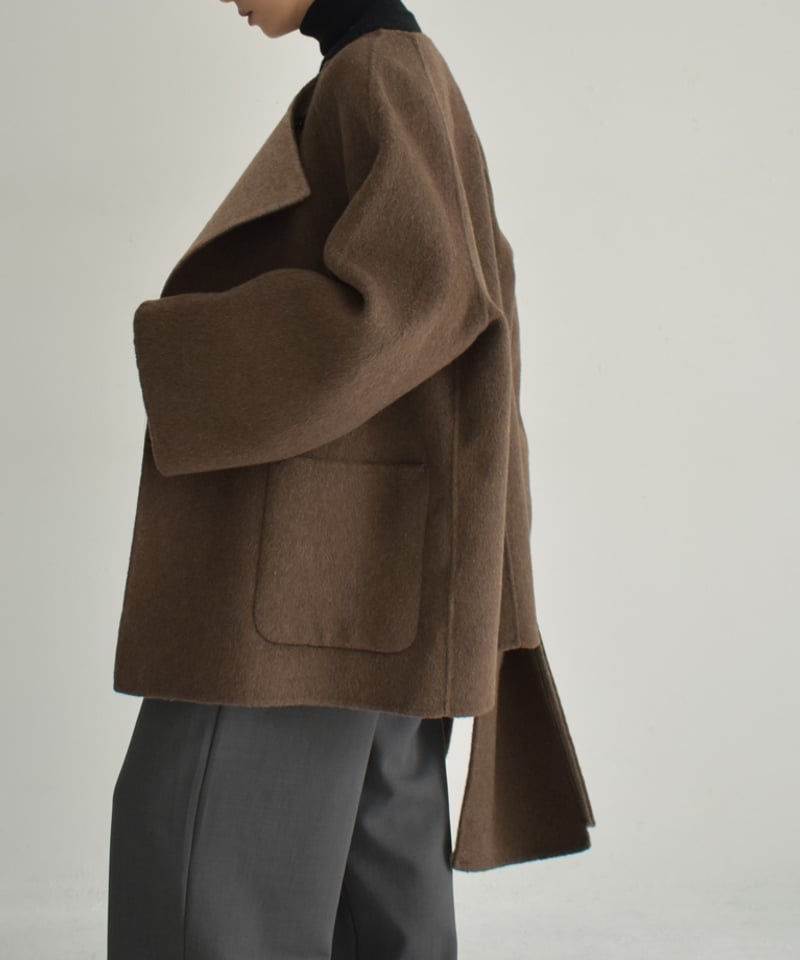ロンドントラディション　ウール　ノーカラーコート　マフラー付き coat-02050 マフラー付き ノーカラー ウール コート リバー