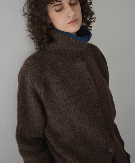 knit-02349　バイカラー 2wayネック ニット　グレー　ブラウン