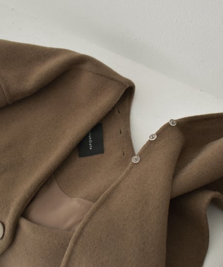 coat-13008　ストール付き　ウール ショートコート　モカ　ブラック
