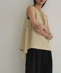 tops-02499　サイドリボン ノースリーブ トップス　ベージュ　ブラック