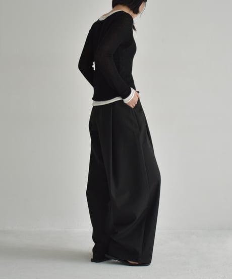 knit-02323　シアー レイヤード ニット　ペールイエロー　ブラック
