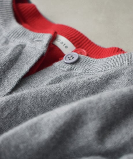 knit-02392　クルーネック ニット カーディガン　レッド　グレー　ブラック