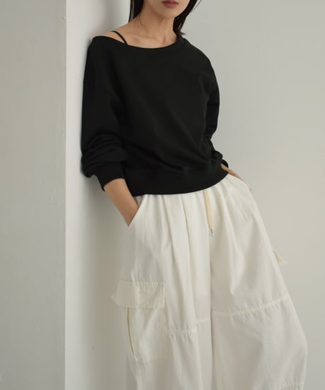tops-02466　ボートネックショートスウェット　グレー　ブラック