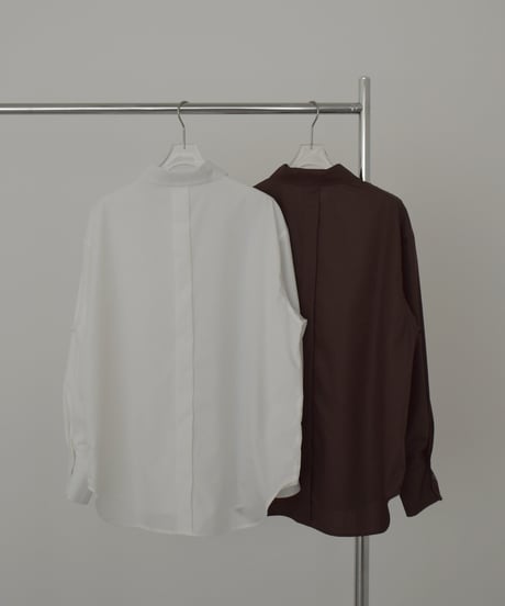 tops-02588　タックデザイン シャツ　ホワイト　ブラウン