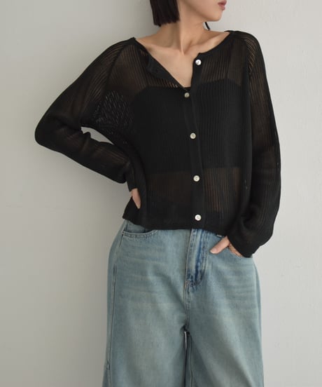 knit-02270　リネン混　サマーニット カーディガン　ベージュ　ブラック　グレー