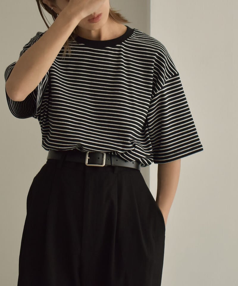 tops-02405 オーバーサイズボーダーTシャツ ホワイト ブラック tops-02405 オーバーサイズボーダーTシャツ ホワイト ブラック