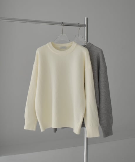knit-02360　クルーネック ニット プルオーバー　オフホワイト　グレー