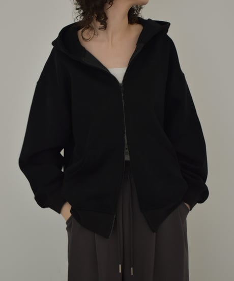 tops-02570　ダブルジップ フーディ　ブラック　グレー　カーキベージュ