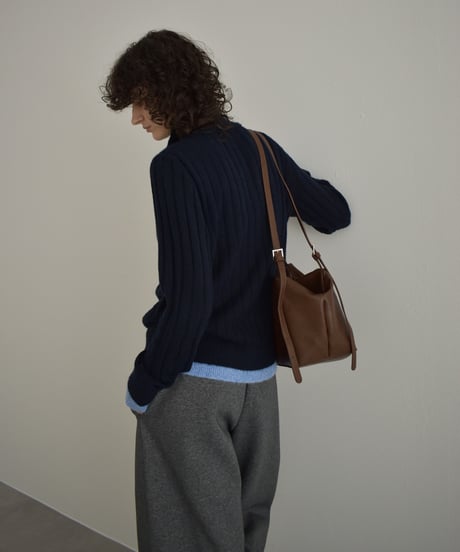knit-02371　2way ハイネック レイヤードニット　グレー　ブラウン　ネイビー