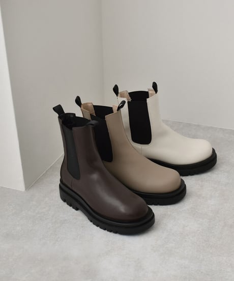 shoes-02144　トラックソール　サイドゴアブーツ　エクリュ　グレージュ　ダークブラウン