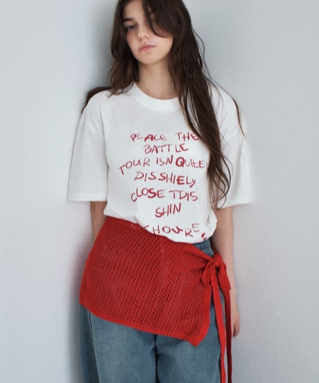 tops-02606　ラップニット付 メッセージTシャツ　ホワイト　グレー