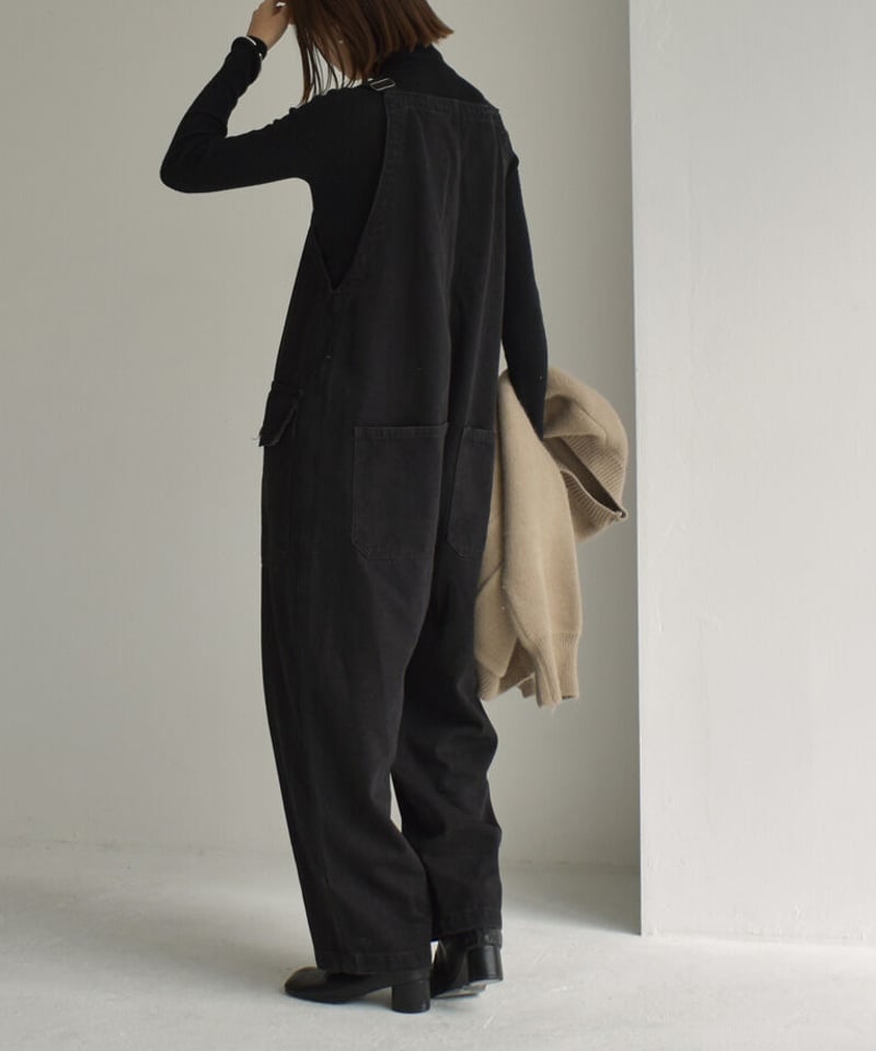 onepiece-02070 フロントジップ サロペットデニム ブラック | L a v i