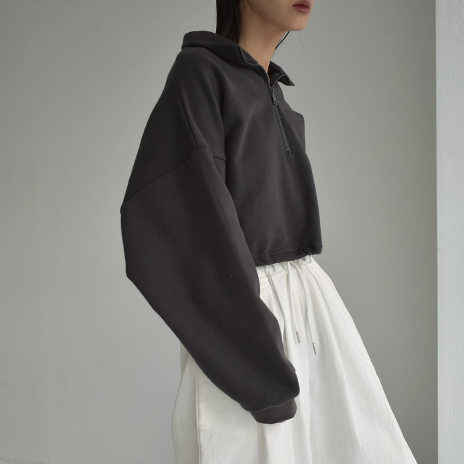 tops-02450 裏起毛クロップドハーフジップスウェット グレー tops-02450 裏起毛クロップドハーフジップスウェット グレー