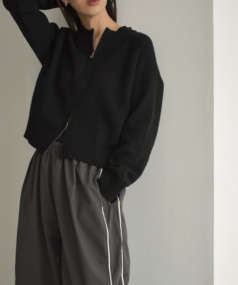 knit-02269 ジップ ニット カーディガン グレー ブラック | L
