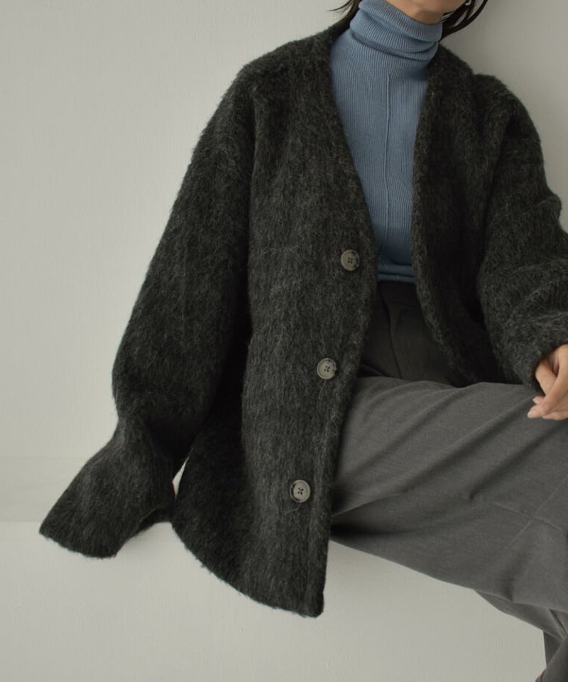 knit-02243 センターシーム リブタートルニット エクリュ グレー