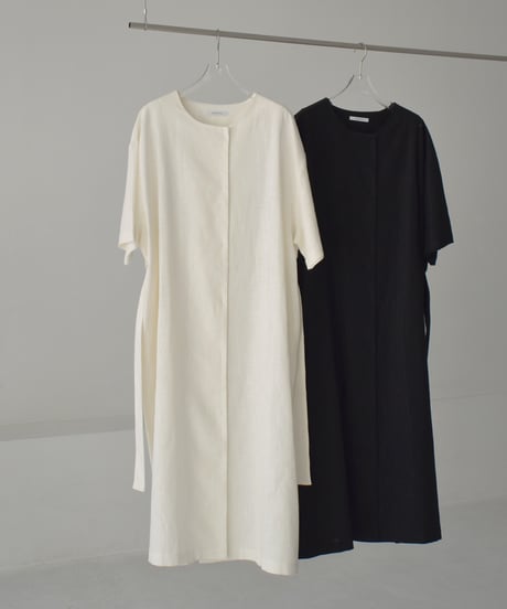 【STUDIO ENUL】onepiece-14001　リネン ガウンドレス　アイボリー　ブラック