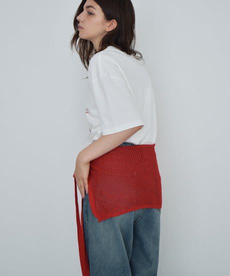 tops-02606　ラップニット付 メッセージTシャツ　ホワイト　グレー