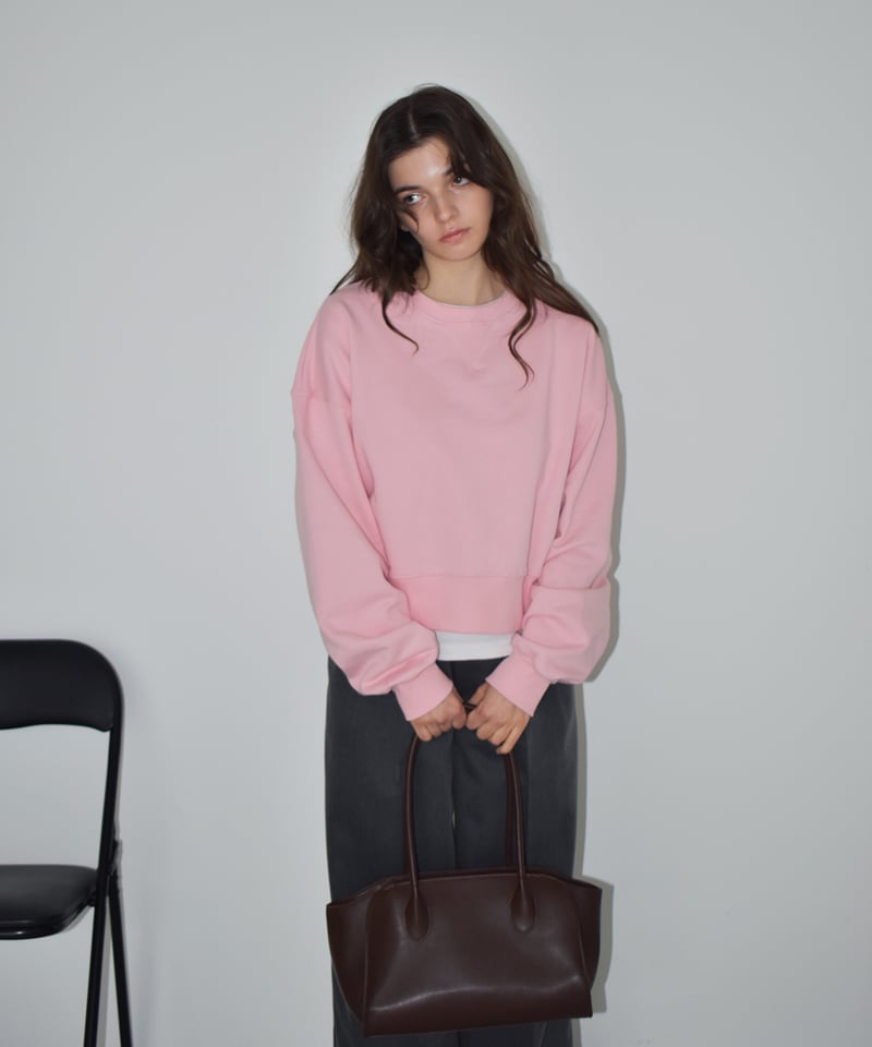tops-02597 クロップド ワイド スウェット プルオーバー ピンク | L