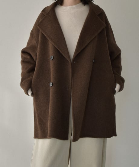 coat-02061　ウール ミディ コート リバー仕立て　エクリュ　ダークグレー　ブラウン