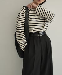 tops-02468　ルーズ ボーダー プルオーバー　エクリュ　ブルー