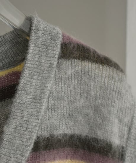 knit-02247　モヘア混 マルチボーダー Vネック ニットベスト