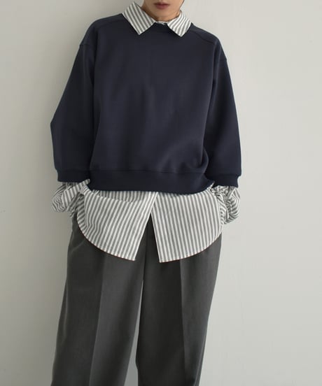 tops-02452　7分袖 スウェットプルオーバー　エクリュ　ネイビー