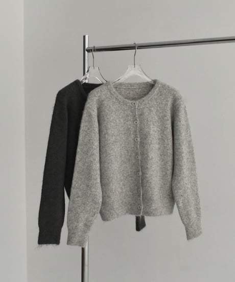 knit-02352　クルーネックニットカーディガン　ライトグレー　チャコール