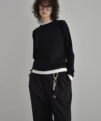 knit-02369　クルーネック レイヤード調 ニット トップス　ベージュ　ブラウン　グレー　ブラック