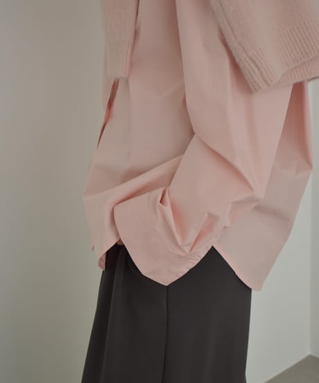tops-02583　オーバーサイズ レギュラーシャツ　ホワイト　ピンク