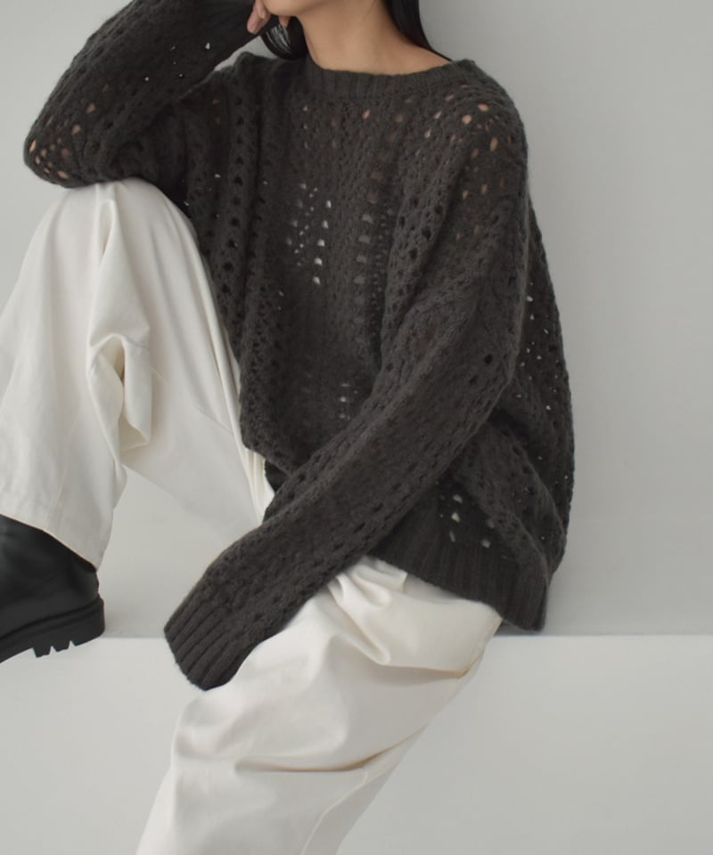 knit-02284 透かし編み モヘア ニット プルオーバー エクリュ knit-02284 透かし編み モヘア ニット プルオーバー エクリュ