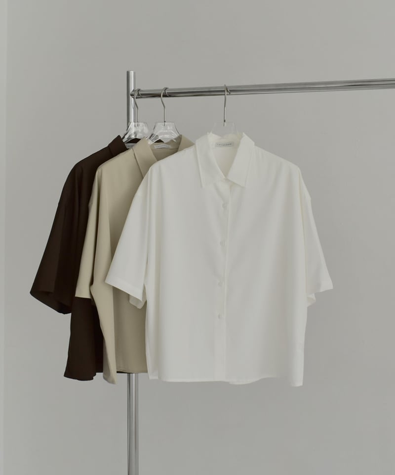 tops-02549 ハーフスリーブ オーバーシャツ ベージュ ホワイト